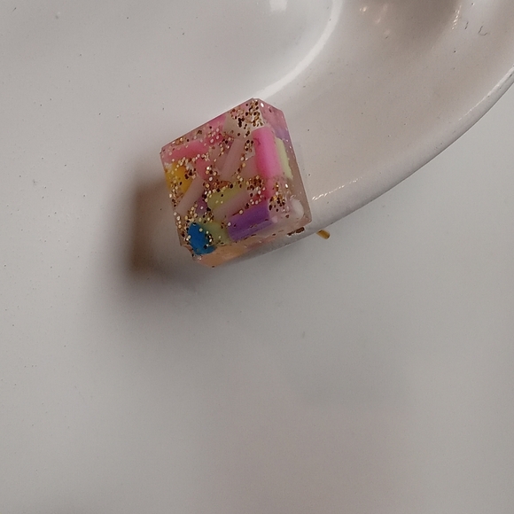 Hand Crafted Pink and Blue Artistic Earrings - Picture 2 of 3